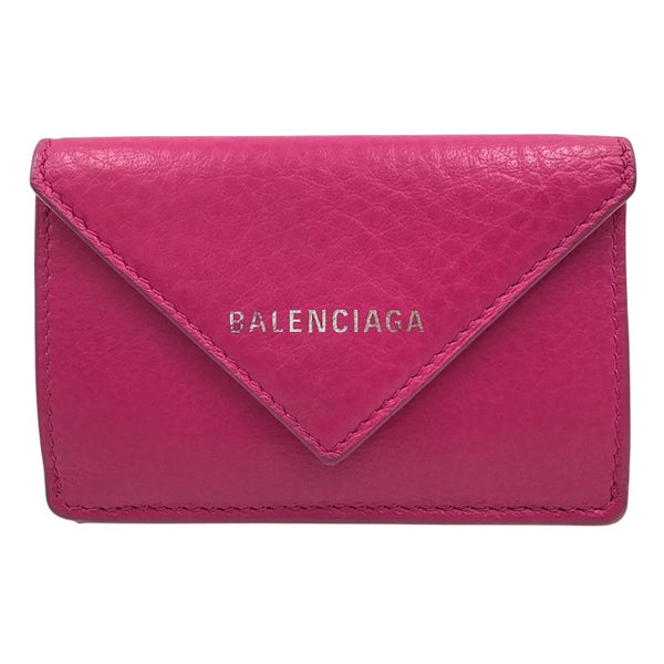 バレンシアガ BALENCIAGA ペーパーミニウォレット 391446 ホットピンク レザー レディース 三つ折り財布