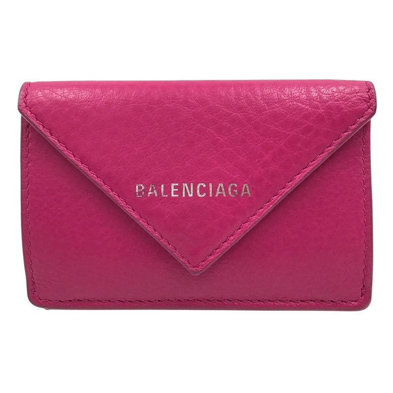 バレンシアガ BALENCIAGA ペーパーミニウォレット 391446 ホットピンク レザー レディース 三つ折り財布