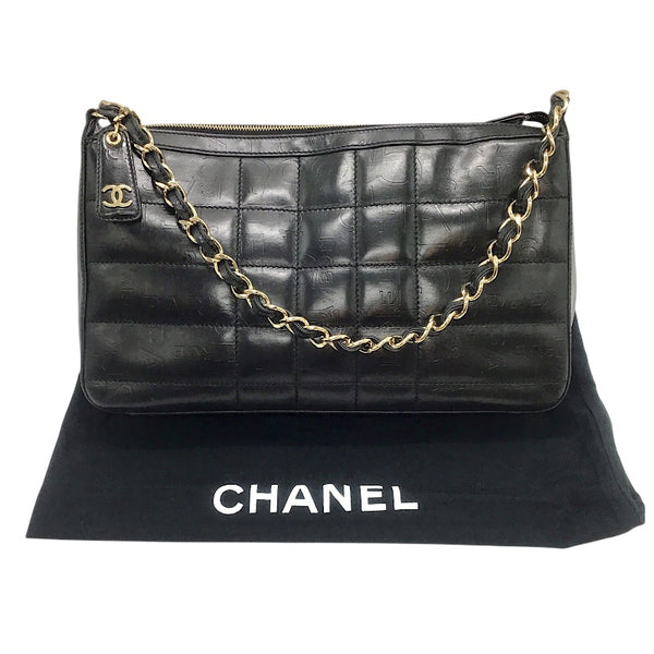 シャネル CHANEL チョコバーワンショルダー 7番台 ブラック×ゴールド金具 カーフ レディース ショルダーバッグ