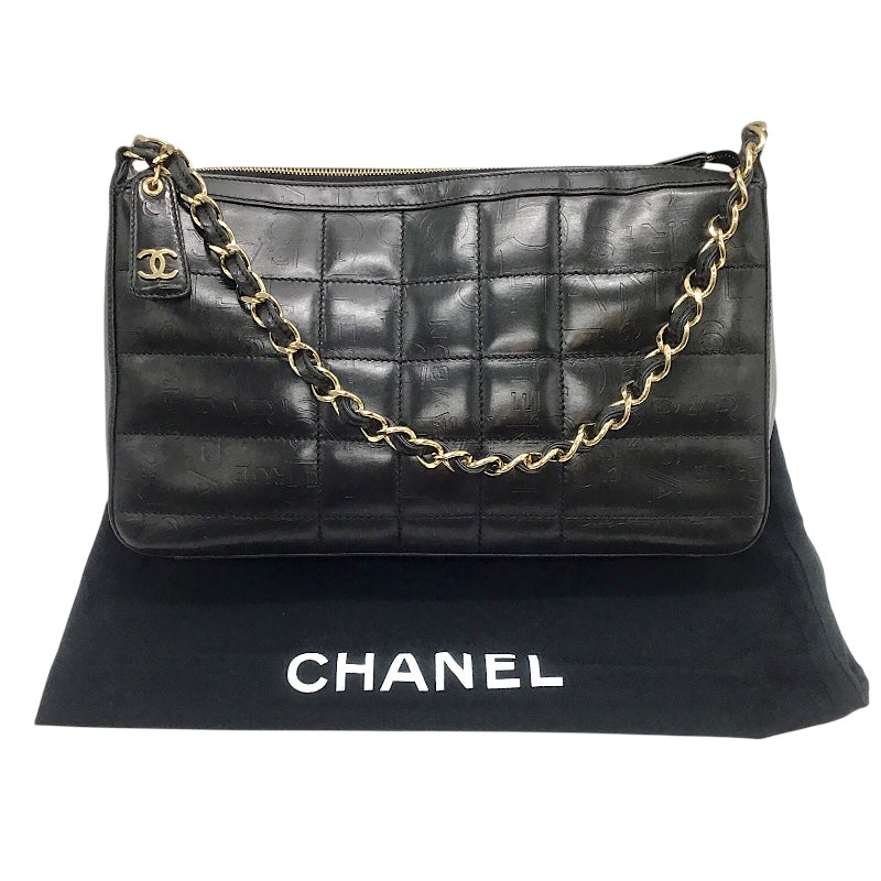 シャネル CHANEL チョコバーワンショルダー 7番台 ブラック×ゴールド金具 カーフ レディース ショルダーバッグ