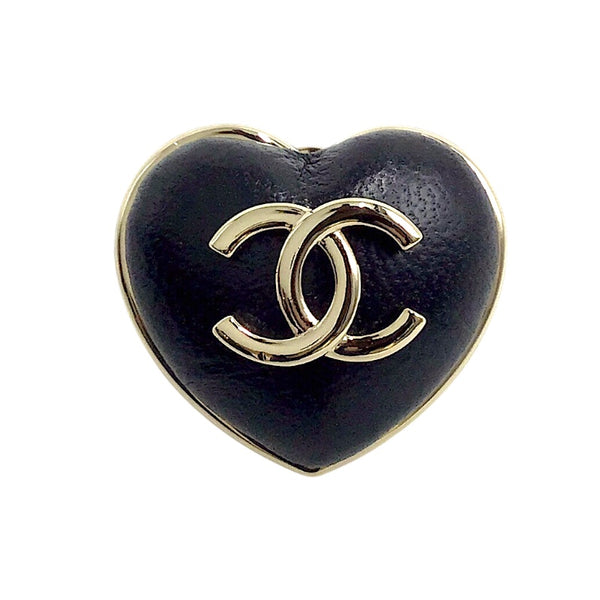 シャネル CHANEL ココマーク ハートブローチ ブラック×ゴールド金具 メタル アクセサリー
