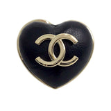 シャネル CHANEL ココマーク ハートブローチ ブラック×ゴールド金具 メタル アクセサリー