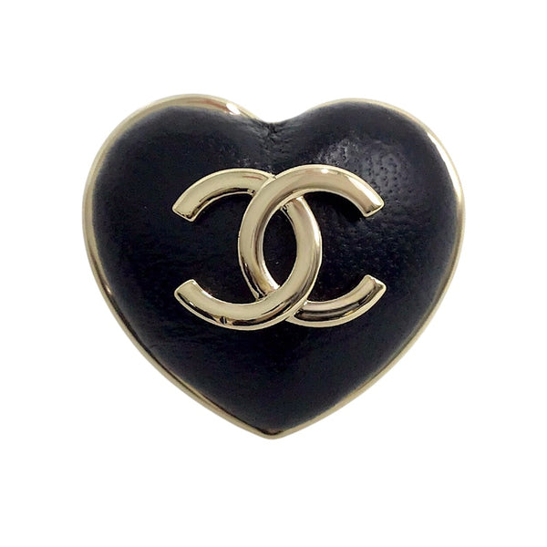 シャネル CHANEL ココマーク ハートブローチ ブラック×ゴールド金具 メタル アクセサリー