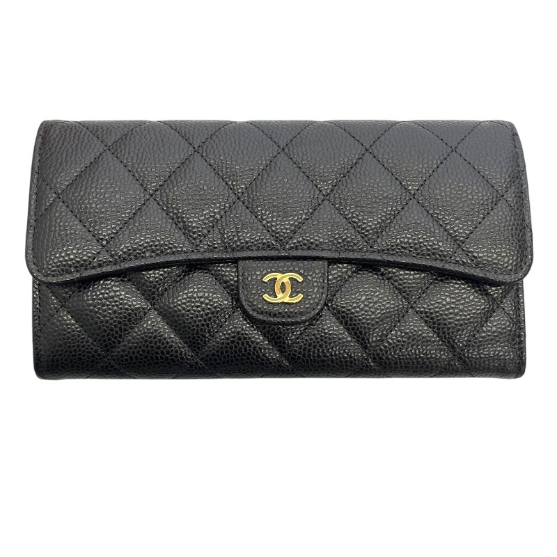 シャネル CHANEL マトラッセクラシックフラップウォレット A0241 ブラック キャビアスキン レディース 二つ折り財布