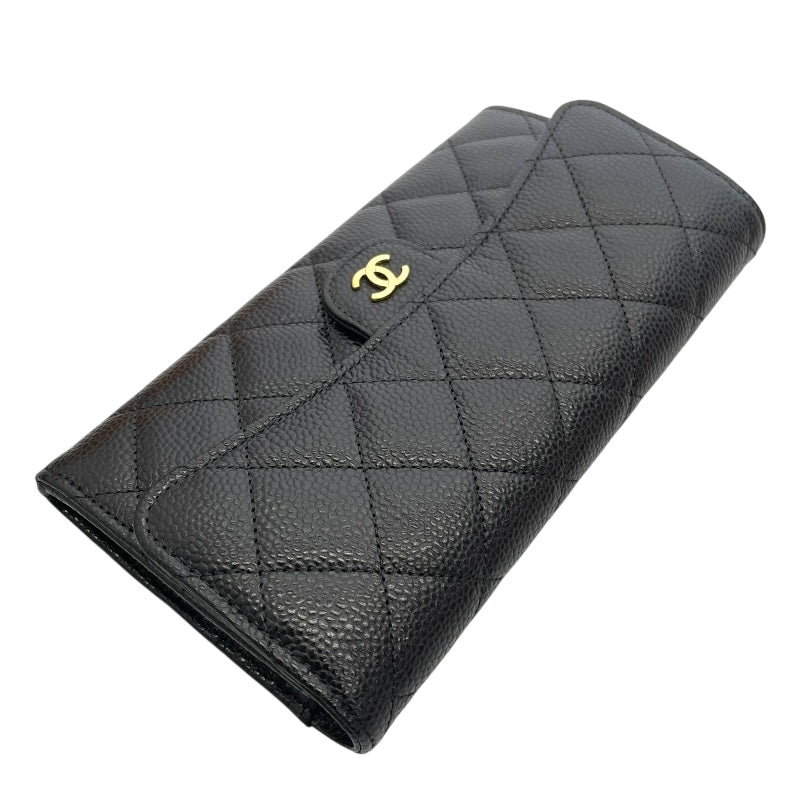 シャネル CHANEL マトラッセクラシックフラップウォレット A0241 ブラック キャビアスキン レディース 二つ折り財布