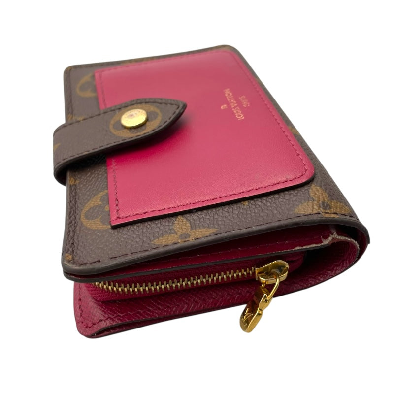 ルイ・ヴィトン LOUIS VUITTON ポルトフォイユ・ルー M67662 ブラウン・フューシャ モノグラムキャンバス レディース 二つ折り財布