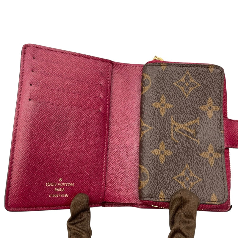 ルイ・ヴィトン LOUIS VUITTON ポルトフォイユ・ルー M67662 ブラウン・フューシャ モノグラムキャンバス レディース 二つ折り財布