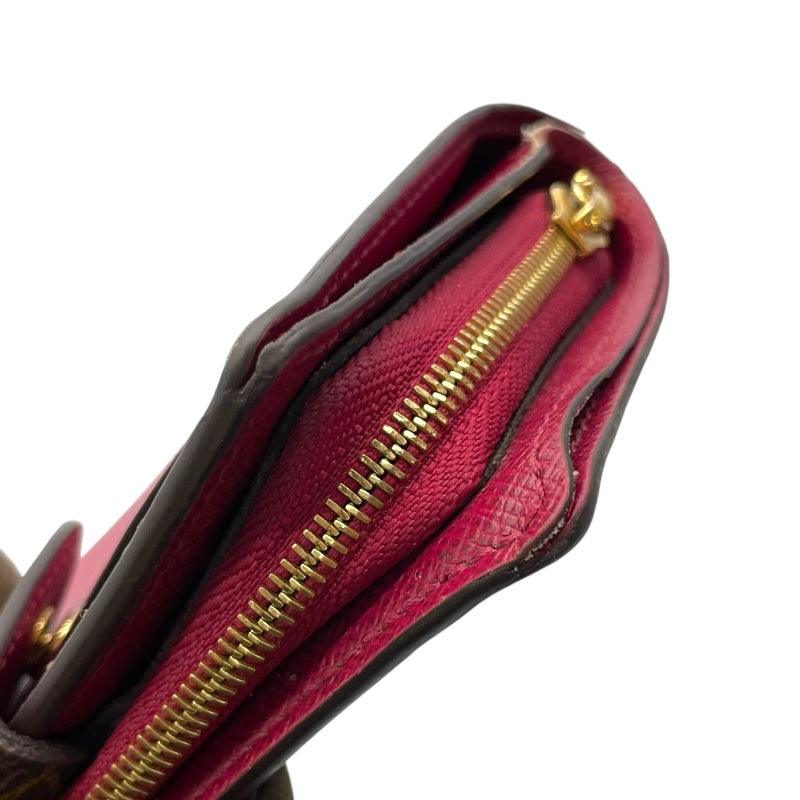 ルイ・ヴィトン LOUIS VUITTON ポルトフォイユ・ルー M67662 ブラウン・フューシャ モノグラムキャンバス レディース 二つ折り財布