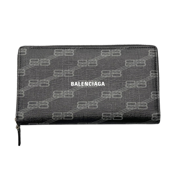 バレンシアガ BALENCIAGA シグネチャーラウンドファスナー財布 594317 ブラック・ホワイト PVC メンズ 長財布