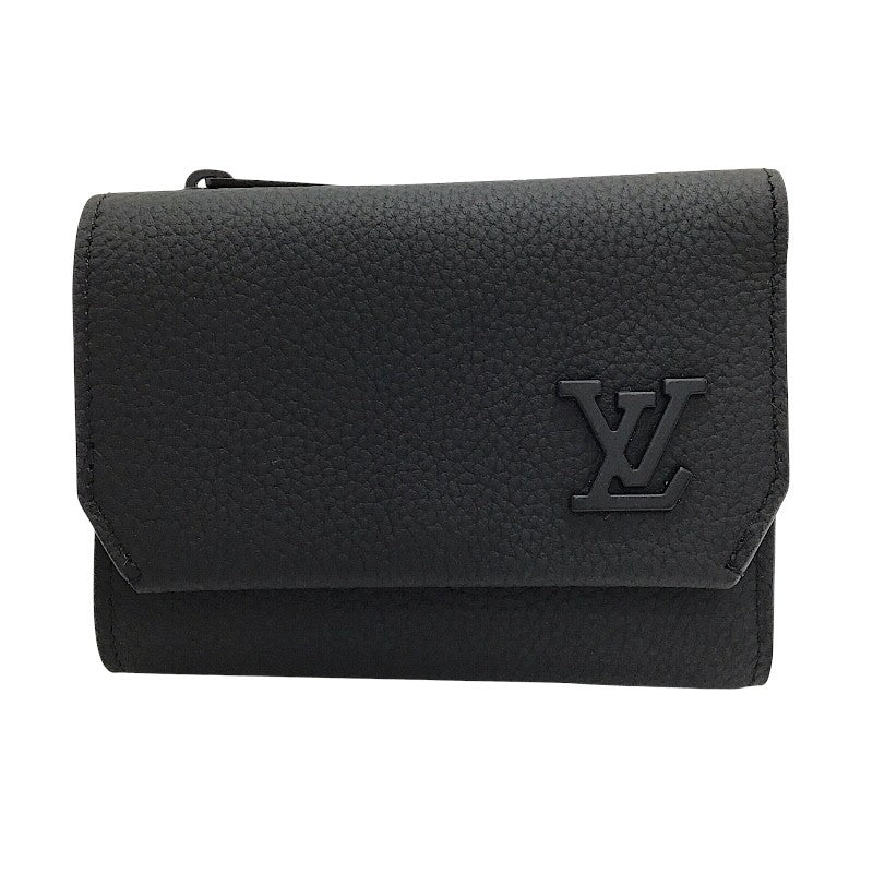 ルイ・ヴィトン LOUIS VUITTON ポルトフォイユ・パイロット アエログラム M81740 ブラック レザー メンズ 三つ折り財布