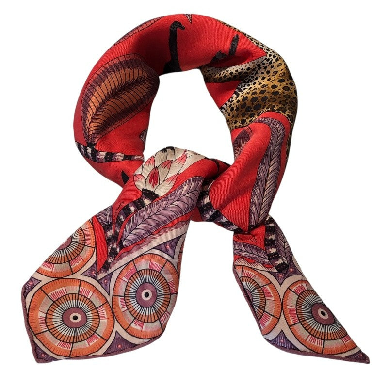 エルメス HERMES カレ65 コーラルレッド系 シルク レディース スカーフ