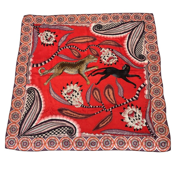 エルメス HERMES カレ65 コーラルレッド系 シルク レディース スカーフ