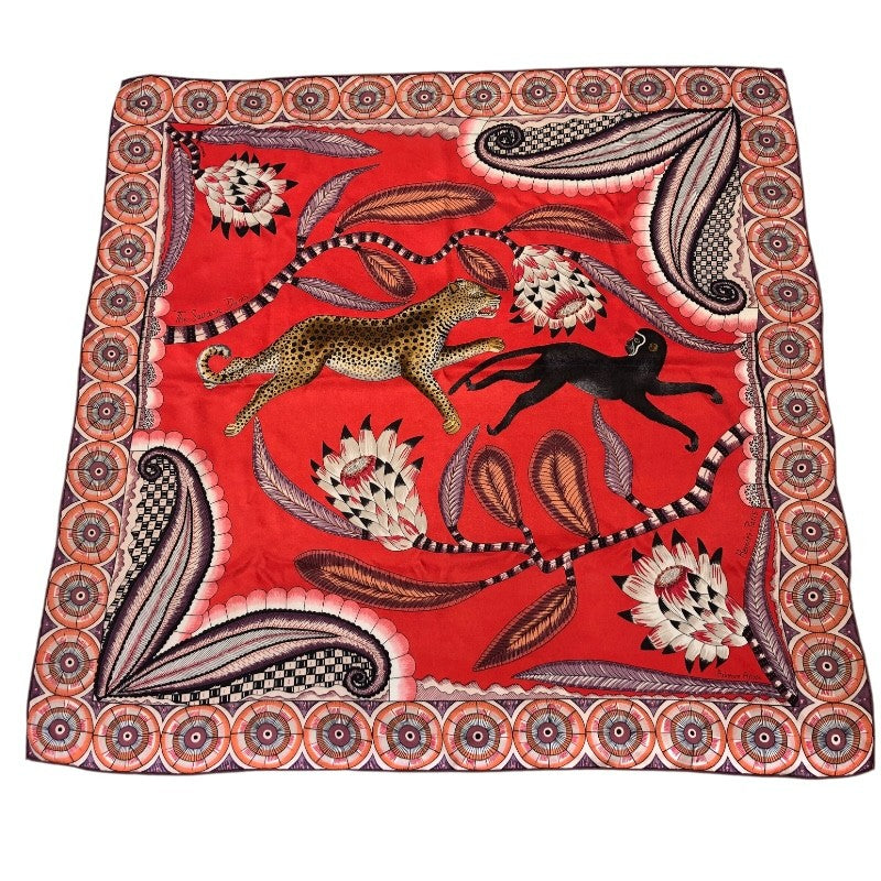 エルメス HERMES カレ65 コーラルレッド系 シルク レディース スカーフ