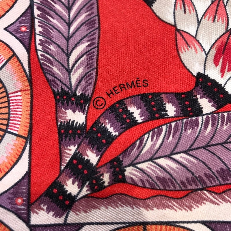 エルメス HERMES カレ65 コーラルレッド系 シルク レディース スカーフ