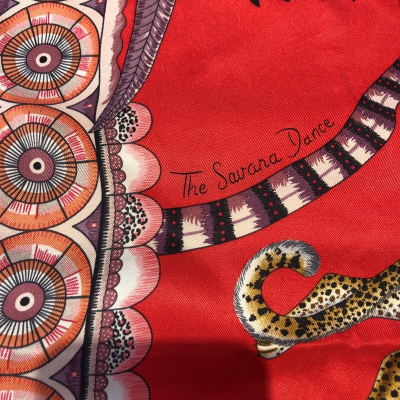 エルメス HERMES カレ65 コーラルレッド系 シルク レディース スカーフ