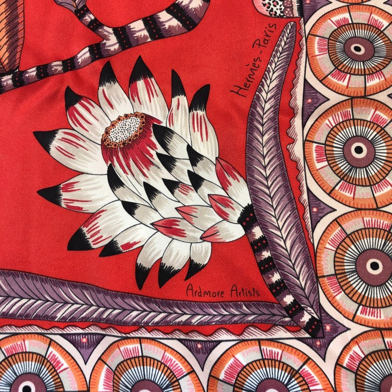 エルメス HERMES カレ65 コーラルレッド系 シルク レディース スカーフ