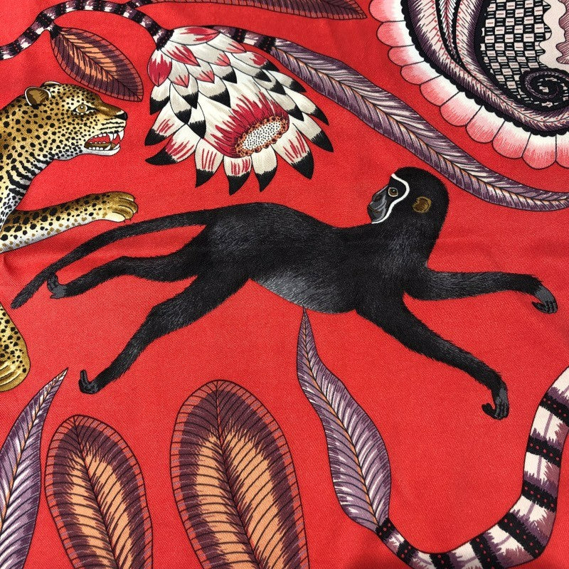 エルメス HERMES カレ65 コーラルレッド系 シルク レディース スカーフ