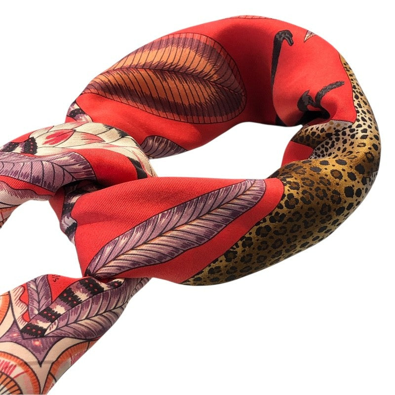 エルメス HERMES カレ65 コーラルレッド系 シルク レディース スカーフ