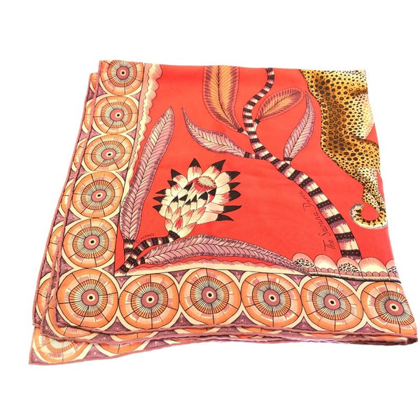 エルメス HERMES カレ65 コーラルレッド系 シルク レディース スカーフ