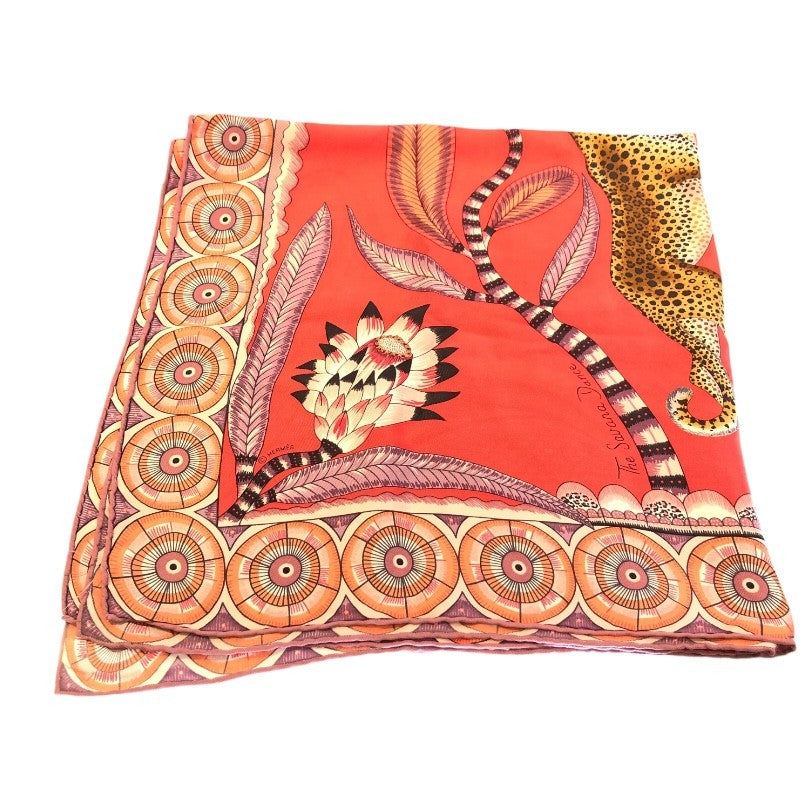 エルメス HERMES カレ65 コーラルレッド系 シルク レディース スカーフ