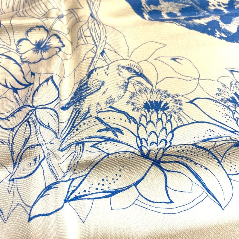 エルメス HERMES カレ90 JUNGLE LOVE ホワイト ライトブルー シルク