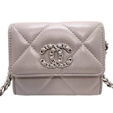 シャネル CHANEL CHANEL19 チェーンコインパース AP1787 グレー シルバー/ゴールド金具 ラムスキン レディース コインケース