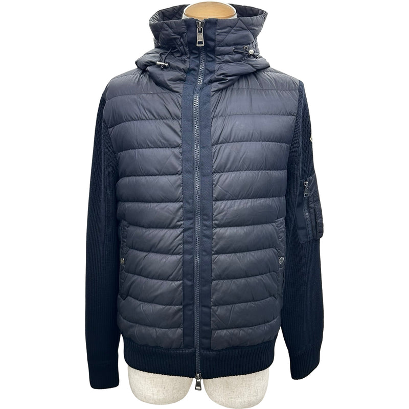 モンクレール　ダウンジャケット　パーカー モンクレール MONCLER ダウン切替ニットパーカー ネイビー ナイロン