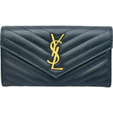 サンローラン SAINT LAURENT カサンドラ ラージ フラップウォレット 372264BOW01 ブラック ゴールド金具 レザー レディース 長財布