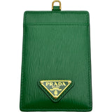 プラダ PRADA トライアングルロゴパスケース グリーン ゴールド金具 レザー メンズ パスケース