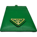 プラダ PRADA トライアングルロゴパスケース グリーン ゴールド金具 レザー メンズ パスケース