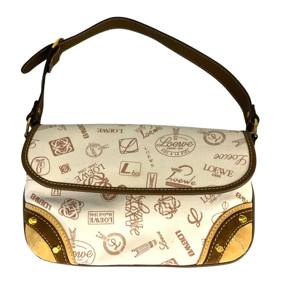 ロエベ LOEWE 160周年アニバーサリーロゴショルダー ベージュ キャンバス・レザー・スエード レディース ハンドバッグ