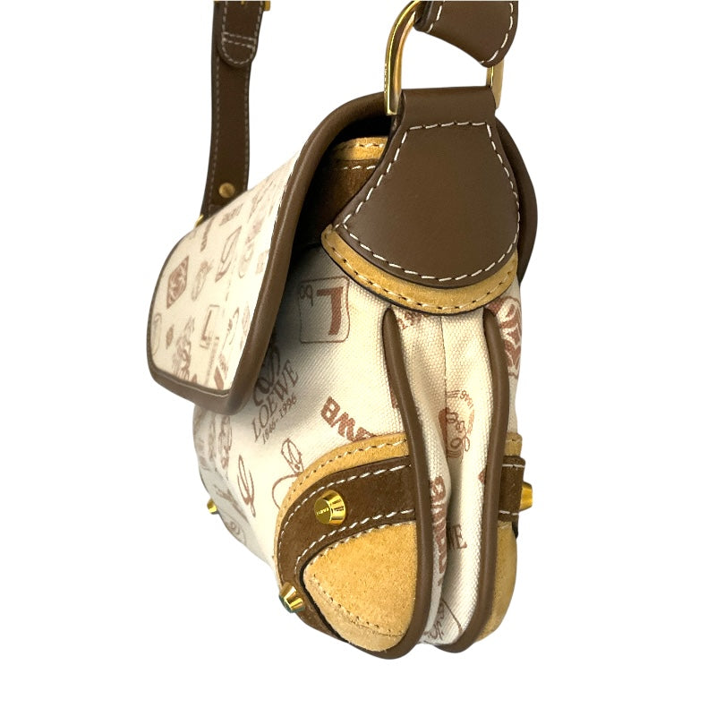 ロエベ LOEWE 160周年アニバーサリーロゴショルダー ベージュ キャンバス・レザー・スエード レディース ハンドバッグ