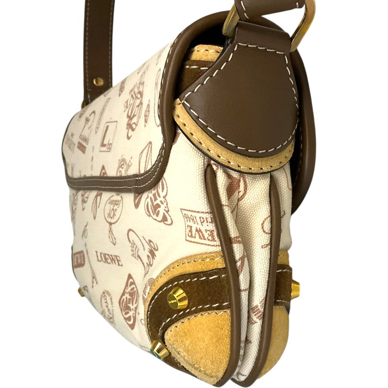 ロエベ LOEWE 160周年アニバーサリーロゴショルダー ベージュ キャンバス・レザー・スエード レディース ハンドバッグ