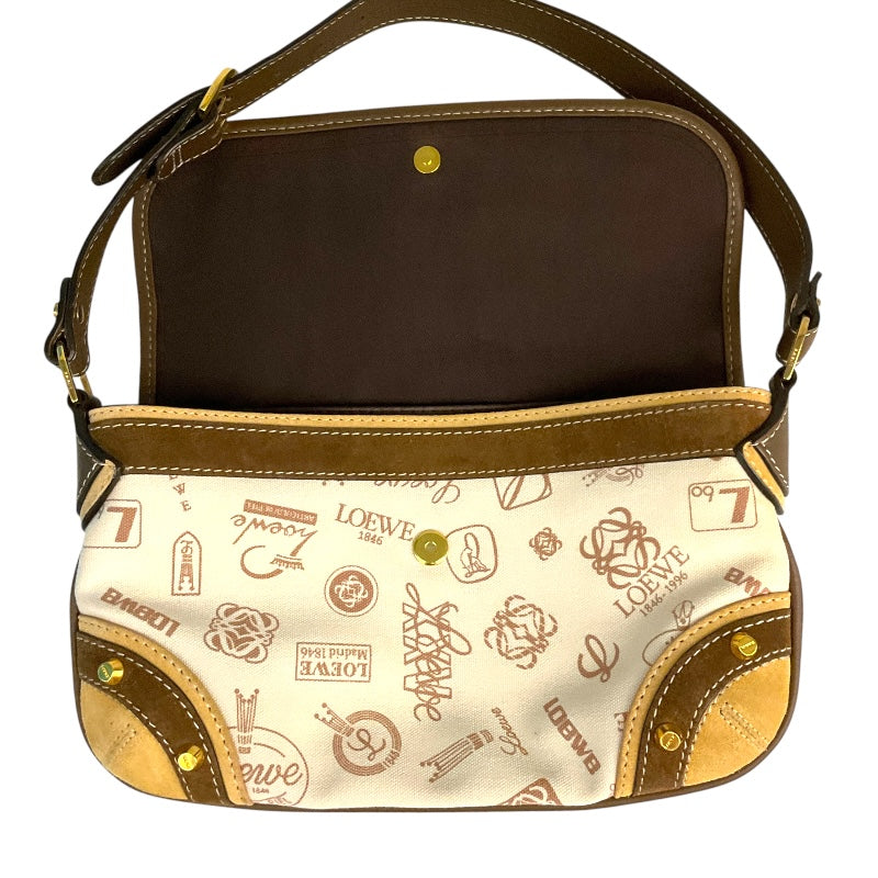 ロエベ LOEWE 160周年アニバーサリーロゴショルダー ベージュ キャンバス・レザー・スエード レディース ハンドバッグ