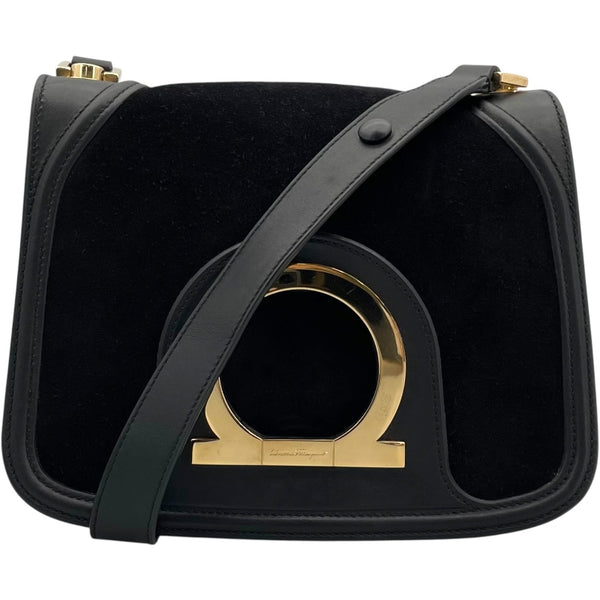 サルヴァトーレ・フェラガモ Salvatore Ferragamo ガンチーニミニショルダーバッグ AX-21 1820 ブラック GD金具 スエード/レザー レディース ショルダーバッグ