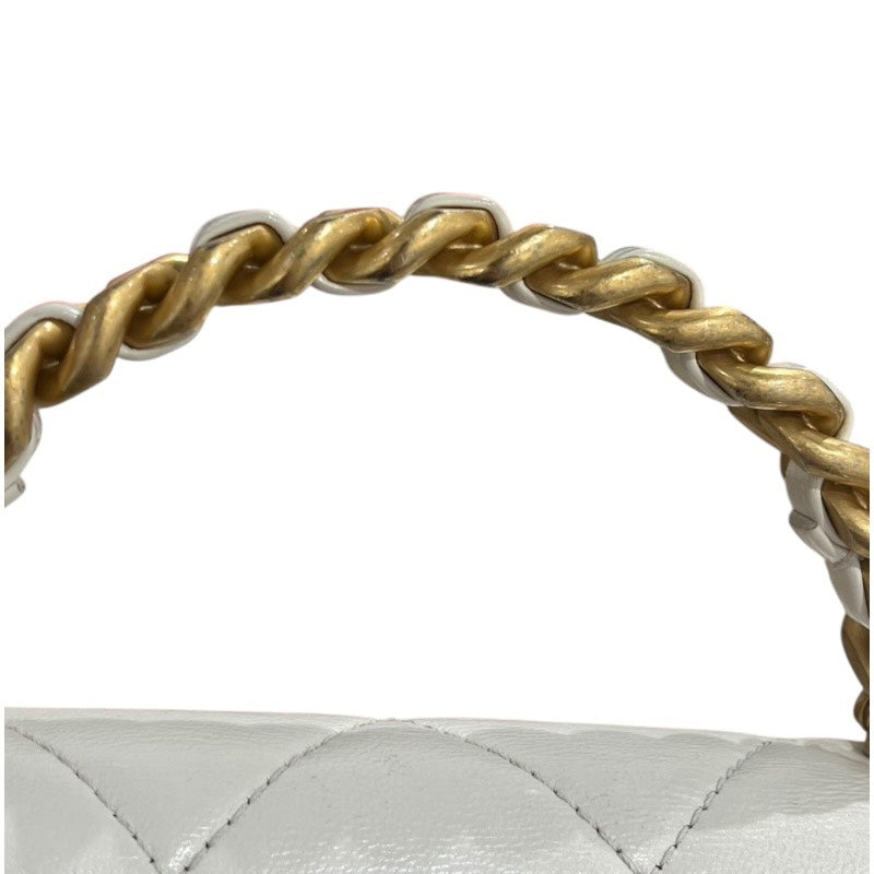 シャネル CHANEL トップハンドルスモールフラップバッグ ホワイト/GD金具 カーフ レディース ハンドバッグ