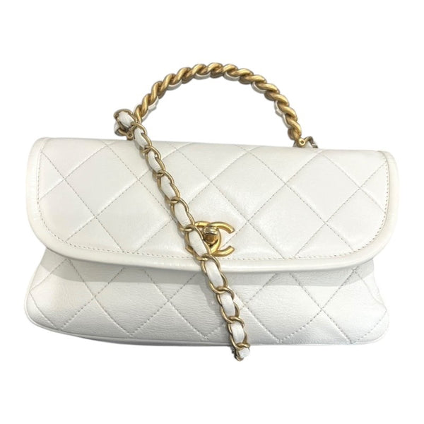 シャネル CHANEL トップハンドルスモールフラップバッグ ホワイト/GD金具 カーフ レディース ハンドバッグ