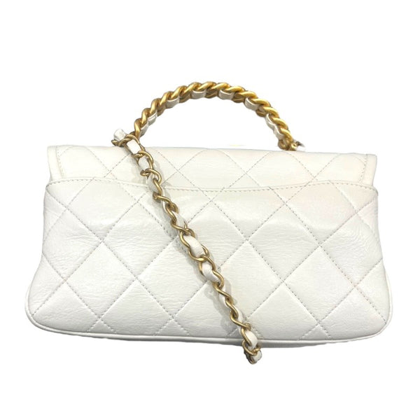 シャネル CHANEL トップハンドルスモールフラップバッグ ホワイト/GD金具 カーフ レディース ハンドバッグ