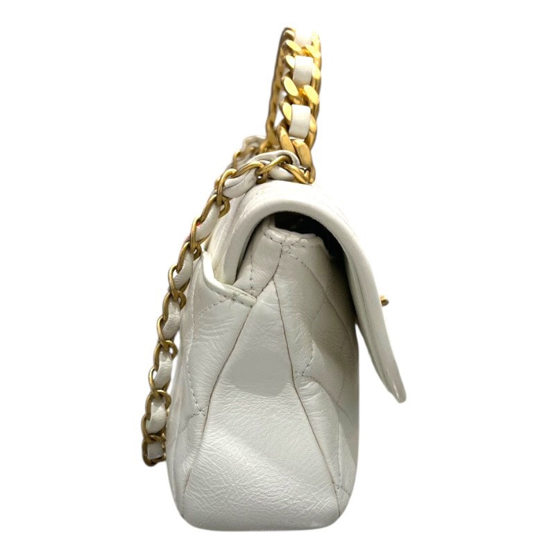 シャネル CHANEL トップハンドルスモールフラップバッグ ホワイト/GD金具 カーフ レディース ハンドバッグ