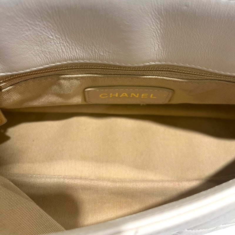 シャネル CHANEL トップハンドルスモールフラップバッグ ホワイト/GD金具 カーフ レディース ハンドバッグ
