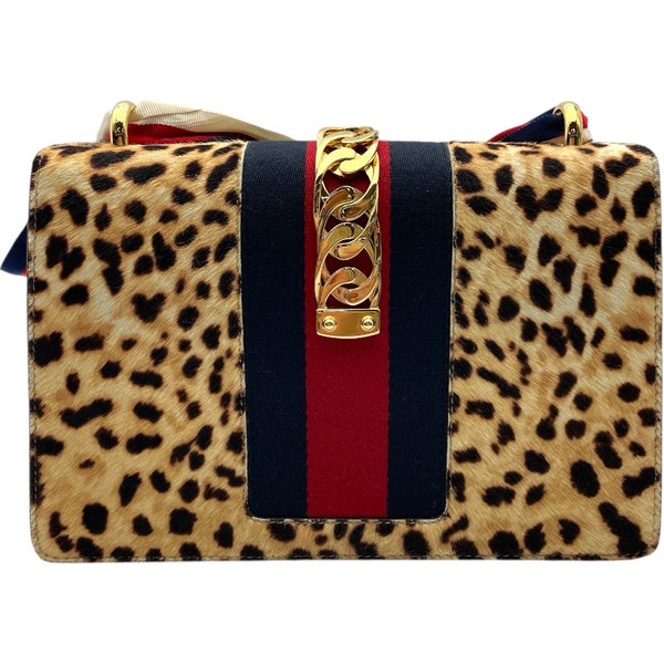 グッチ GUCCI シルヴィ レオパード ハラコ/レザー レディース ショルダーバッグ