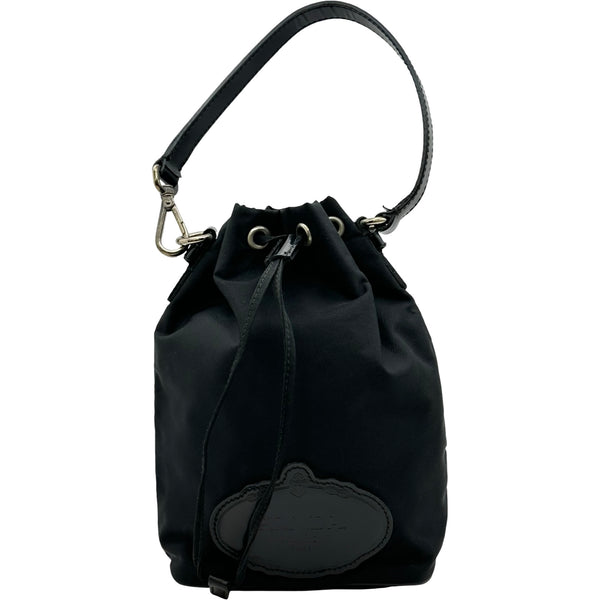 ノベルティPRADA 巾着型 ショルダーバッグ ブラック プラダ PRADA 巾着ミニショルダーハンドバッグ ブラック シルバー金具