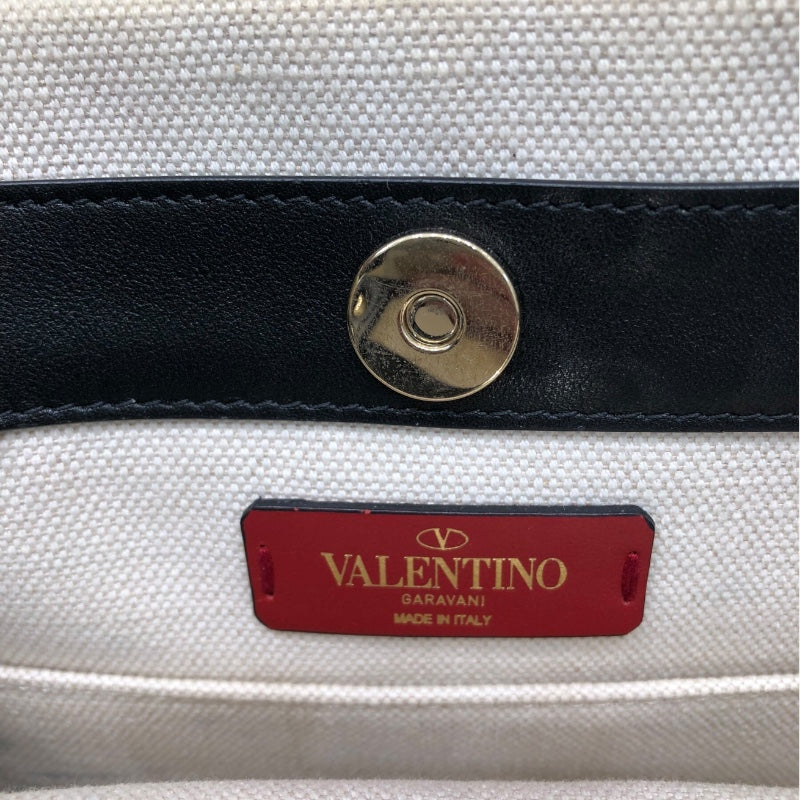 ヴァレンティノ VALENTINO VLTNスモールトート ホワイト ブラック キャンバス レザー ユニセックス トートバッグ