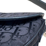 クリスチャン・ディオール Christian Dior オブリークサドルバッグ ブラック キャンバス レザー レディース ボディバッグ
