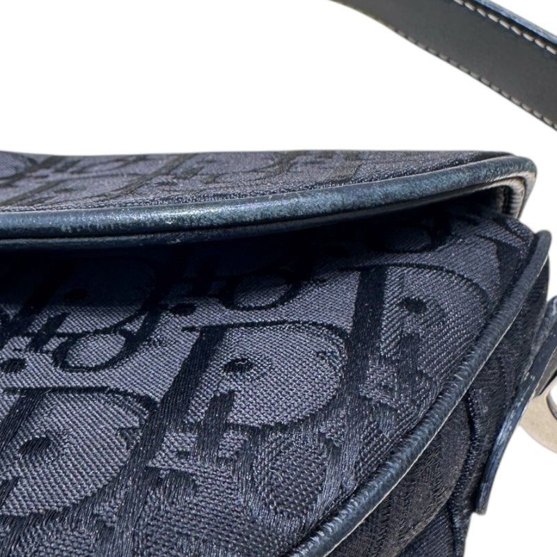 クリスチャン・ディオール Christian Dior オブリークサドルバッグ ブラック キャンバス レザー レディース ボディバッグ