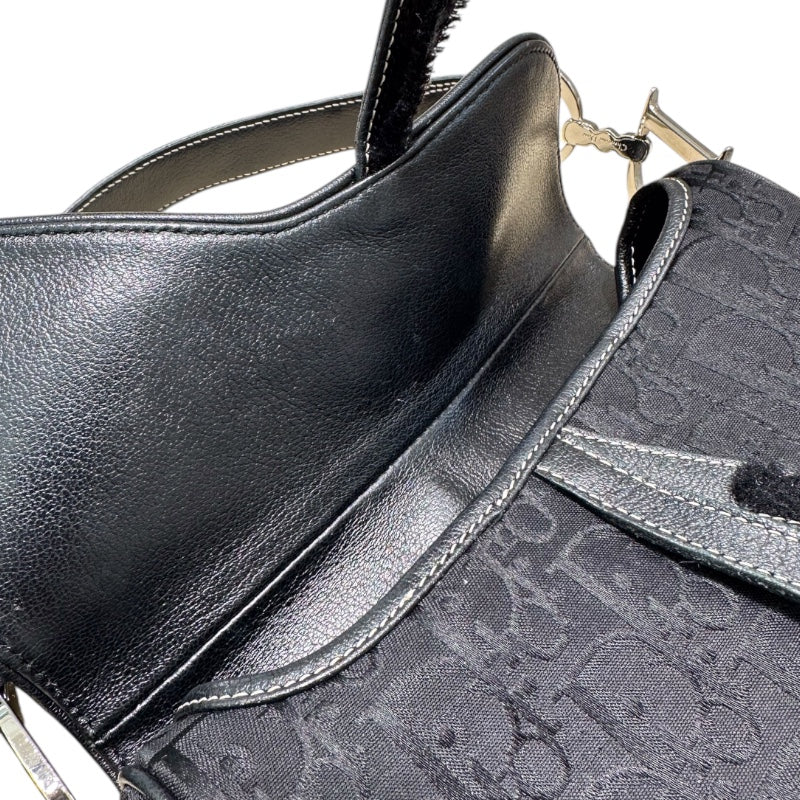 クリスチャン・ディオール Christian Dior オブリークサドルバッグ ブラック キャンバス レザー レディース ボディバッグ