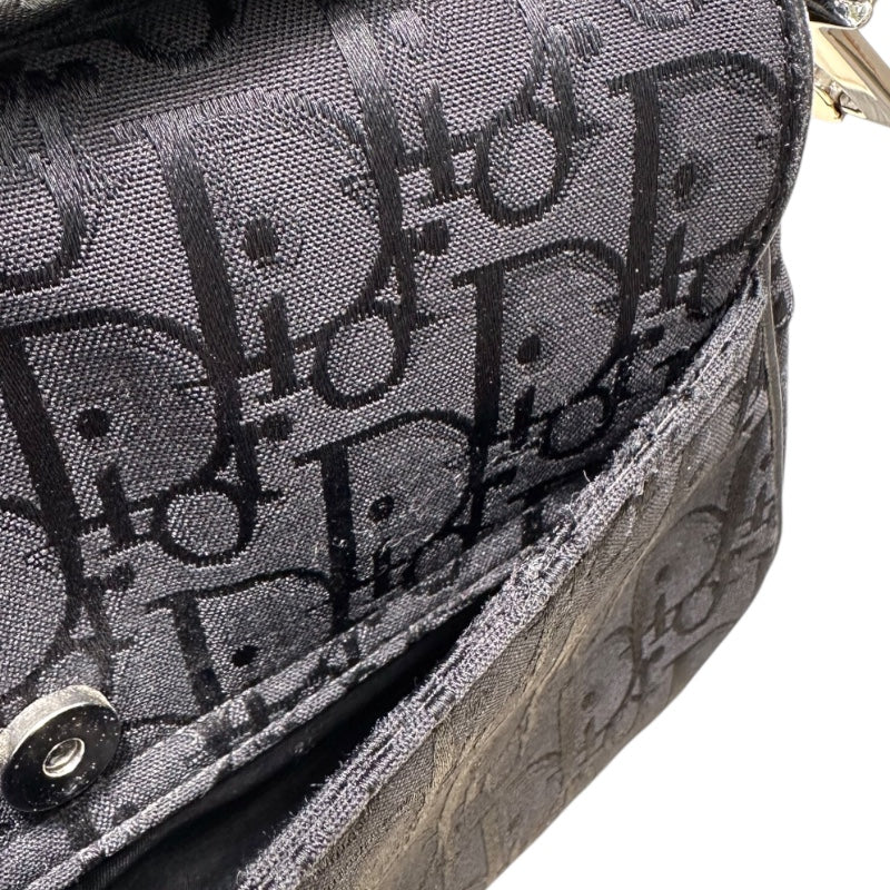 クリスチャン・ディオール Christian Dior オブリークサドルバッグ ブラック キャンバス レザー レディース ボディバッグ