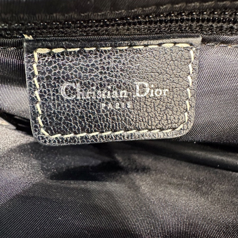 クリスチャン・ディオール Christian Dior オブリークサドルバッグ ブラック キャンバス レザー レディース ボディバッグ