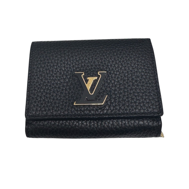 ルイ・ヴィトン LOUIS VUITTON ポルトフォイユ・カプシーヌ　タイニー ブラック トリヨン　レザー レディース 二つ折り財布