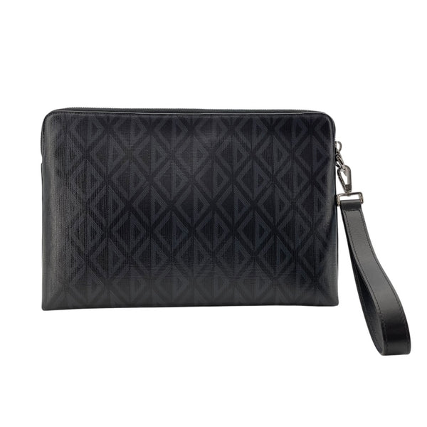 クリスチャン・ディオール Christian Dior CDダイヤモンドクラッチバッグ ブラックxグレー　シルバー金具 コーティングキャンバス ユニセックス クラッチバッグ